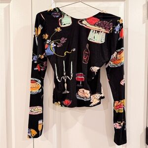 Lisa Says Gah Black Multicolor Graphic Blouse